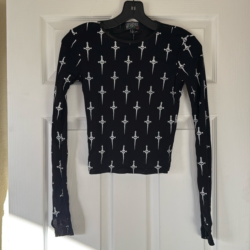 Lip Service dagger mesh sheer crop top, size S